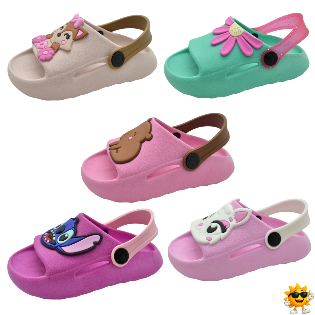 Chinelo Nuvem Menina Calçado Infantil 2 em 1 com Personagens Animados e Correia - Leve, Confortável