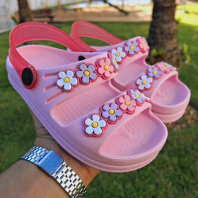 Papete Infantil Menina Calçado 2 em 1 com Flores e Correia - Leve, Macia, e Confortável