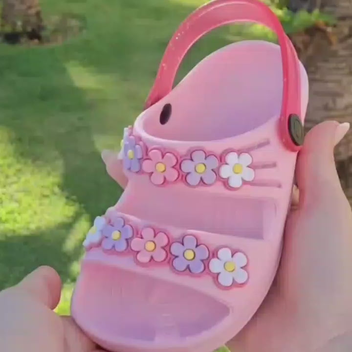 Papete Infantil Menina Calçado 2 em 1 com Flores e Correia - Leve, Macia, e Confortável